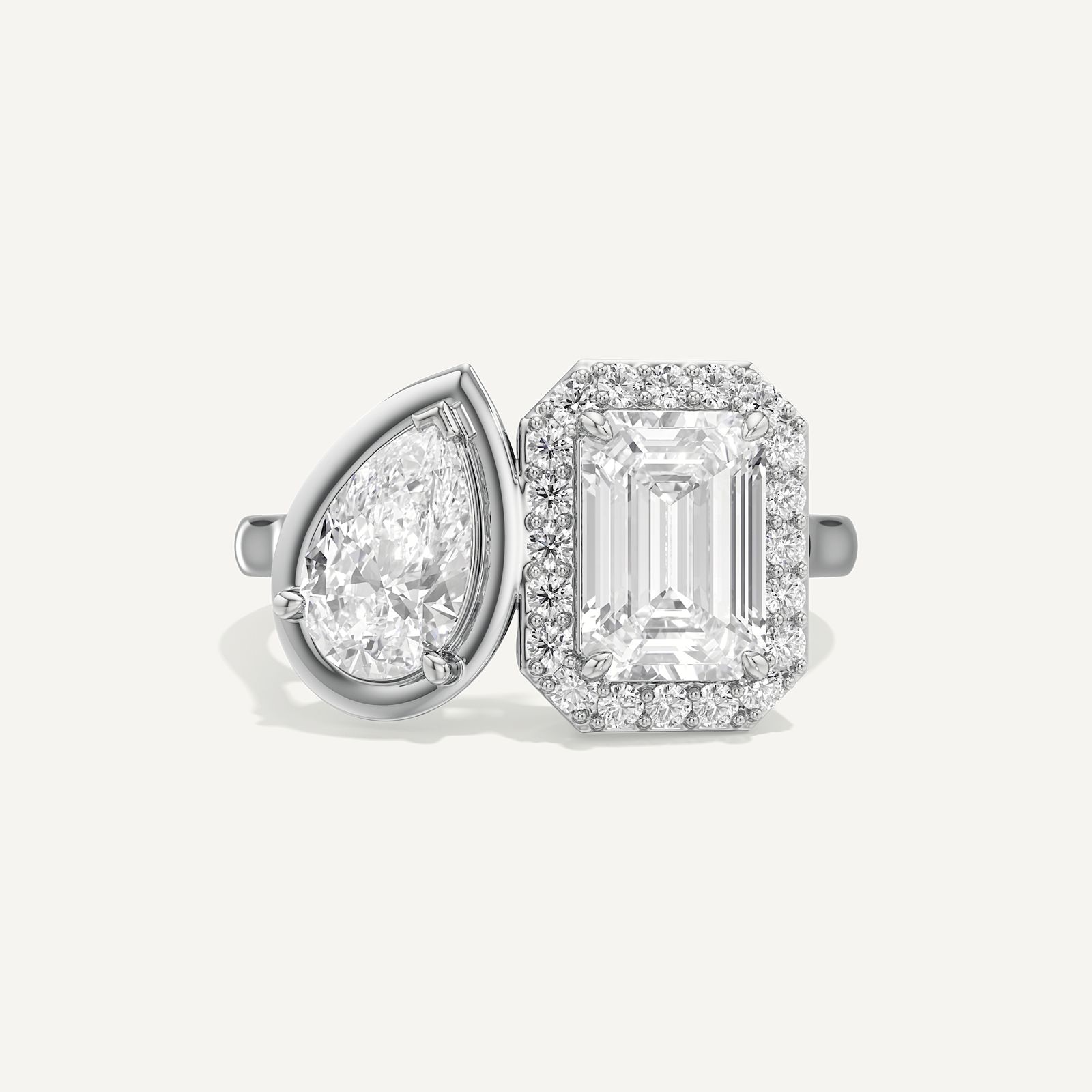 Emerald & Pear Three Prong Toi et Moi Diamond