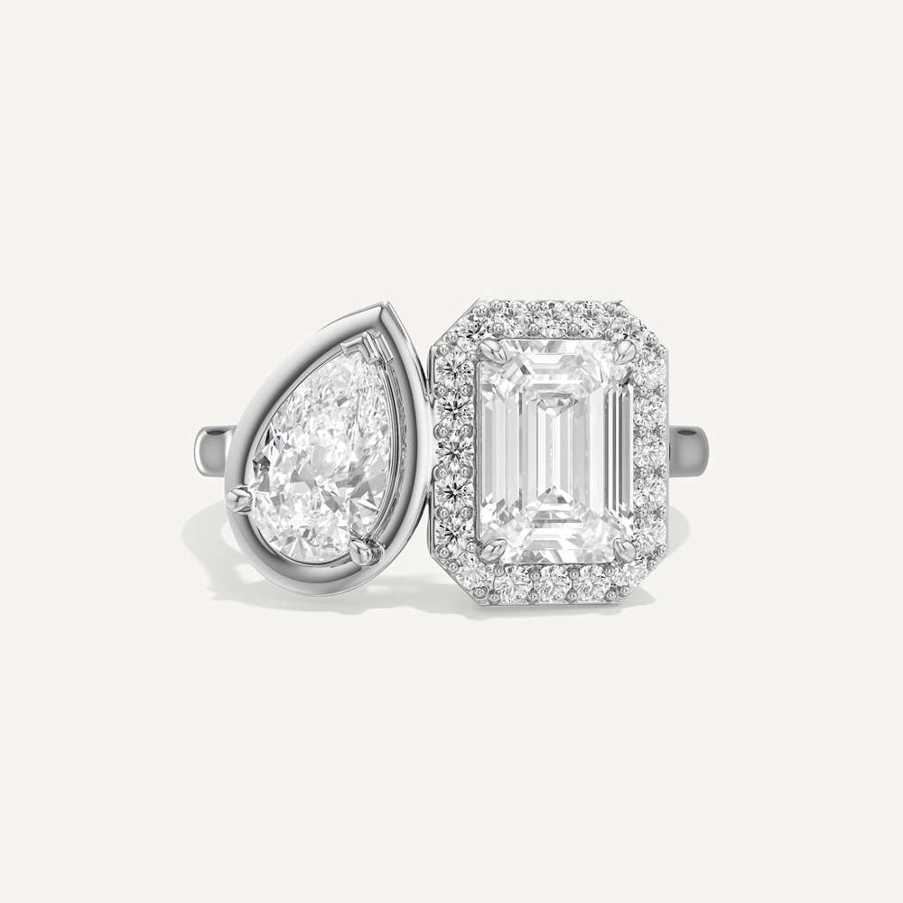Emerald & Pear Three Prong Toi et Moi Diamond
