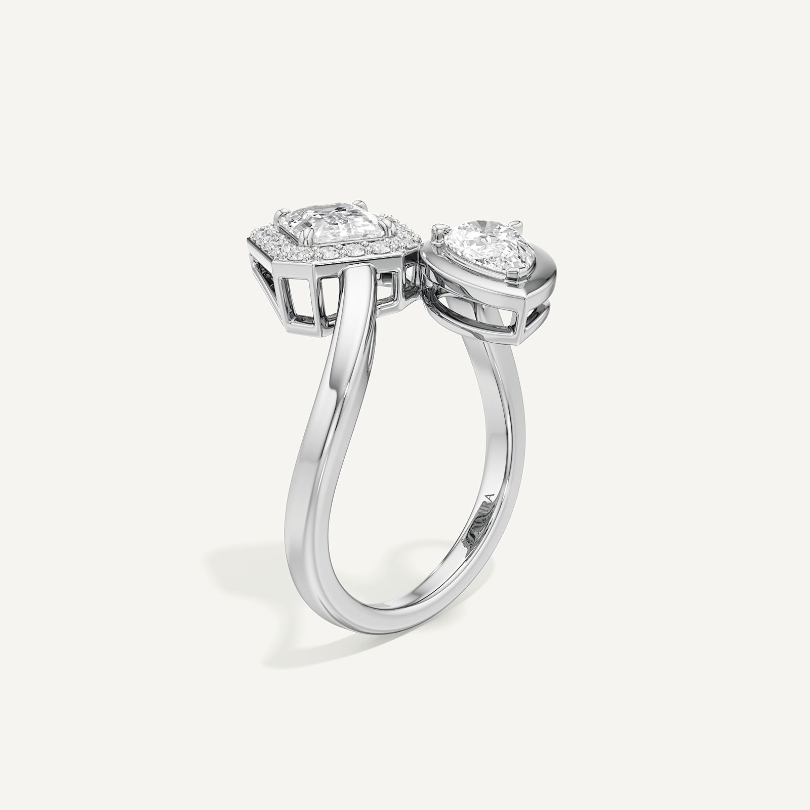 Emerald & Pear Two Prong Toi et Moi Diamond