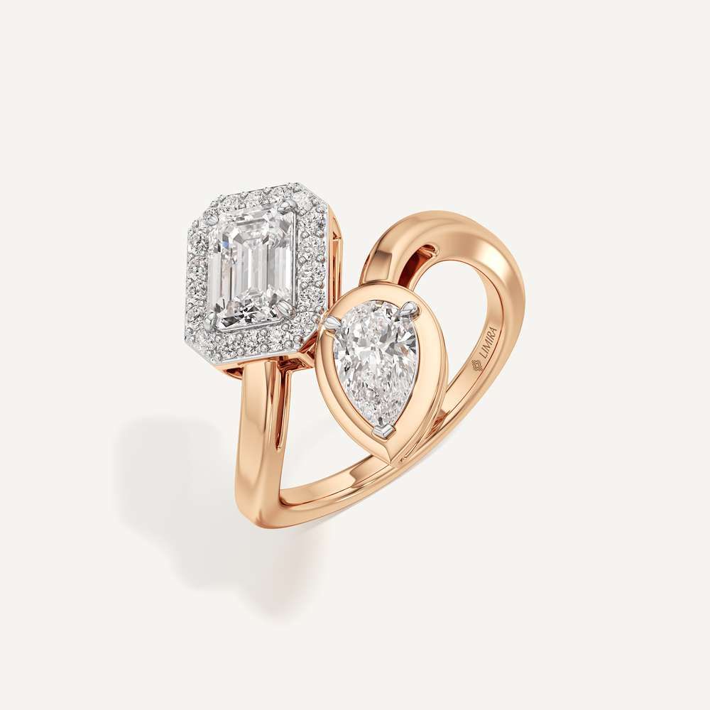 Emerald & Pear Two Prong Toi et Moi Diamond
