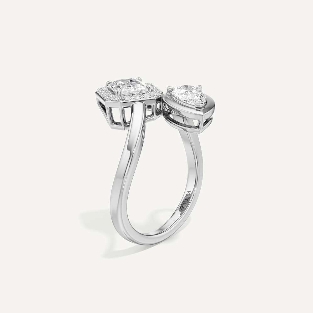Emerald & Pear Two Prong Toi et Moi Diamond